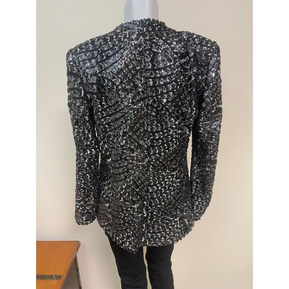 ZARA BASIC Black Sequin Embroidered Blazer Jacket - Size Medium - Picture 7 of 8